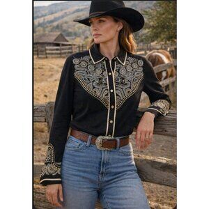 Vintage Collection Womens Embellished Cowgirl Western Rodeo Shirt Medium Black